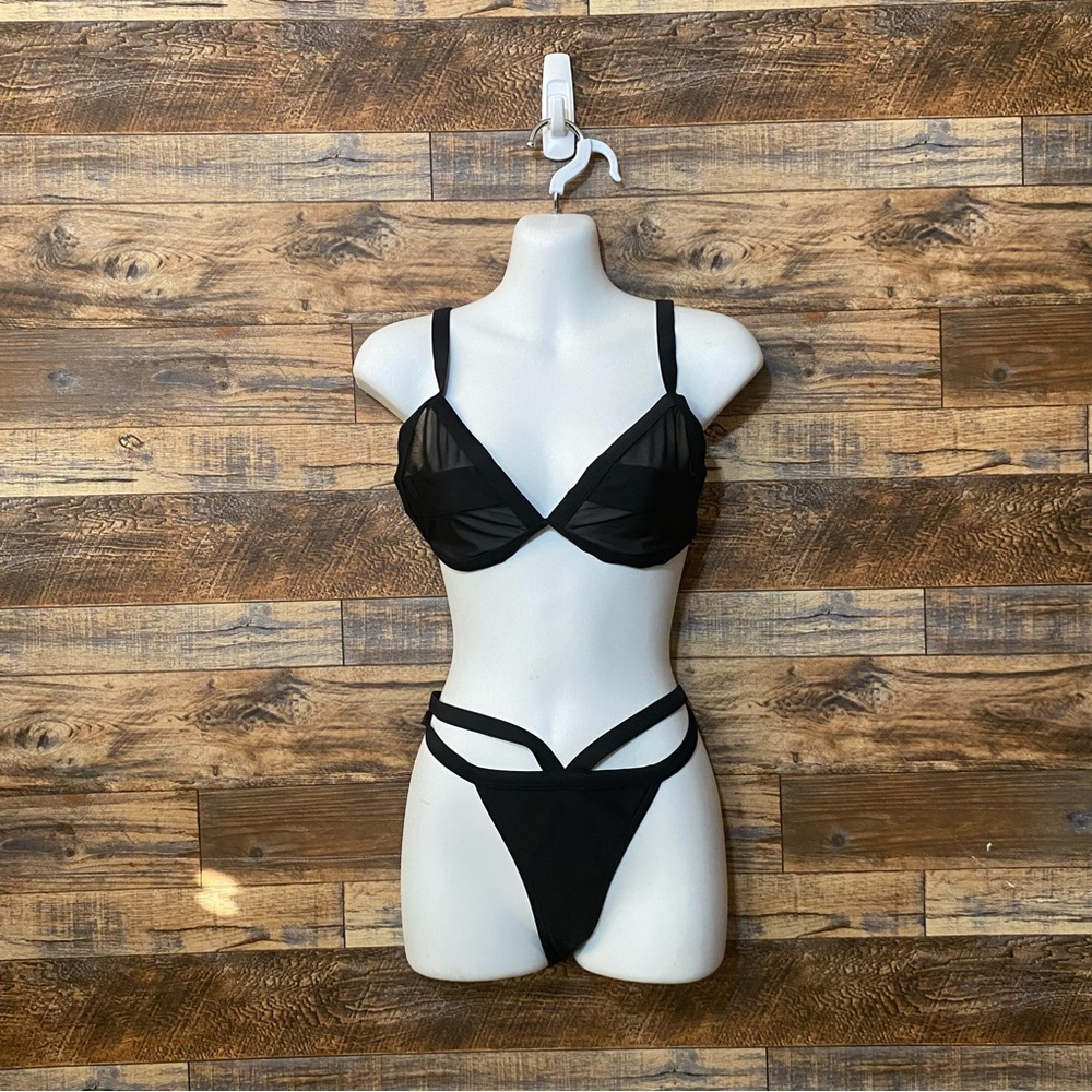 Fashion Nova Black Sheer Bikini With wrap around string accents in M Medium